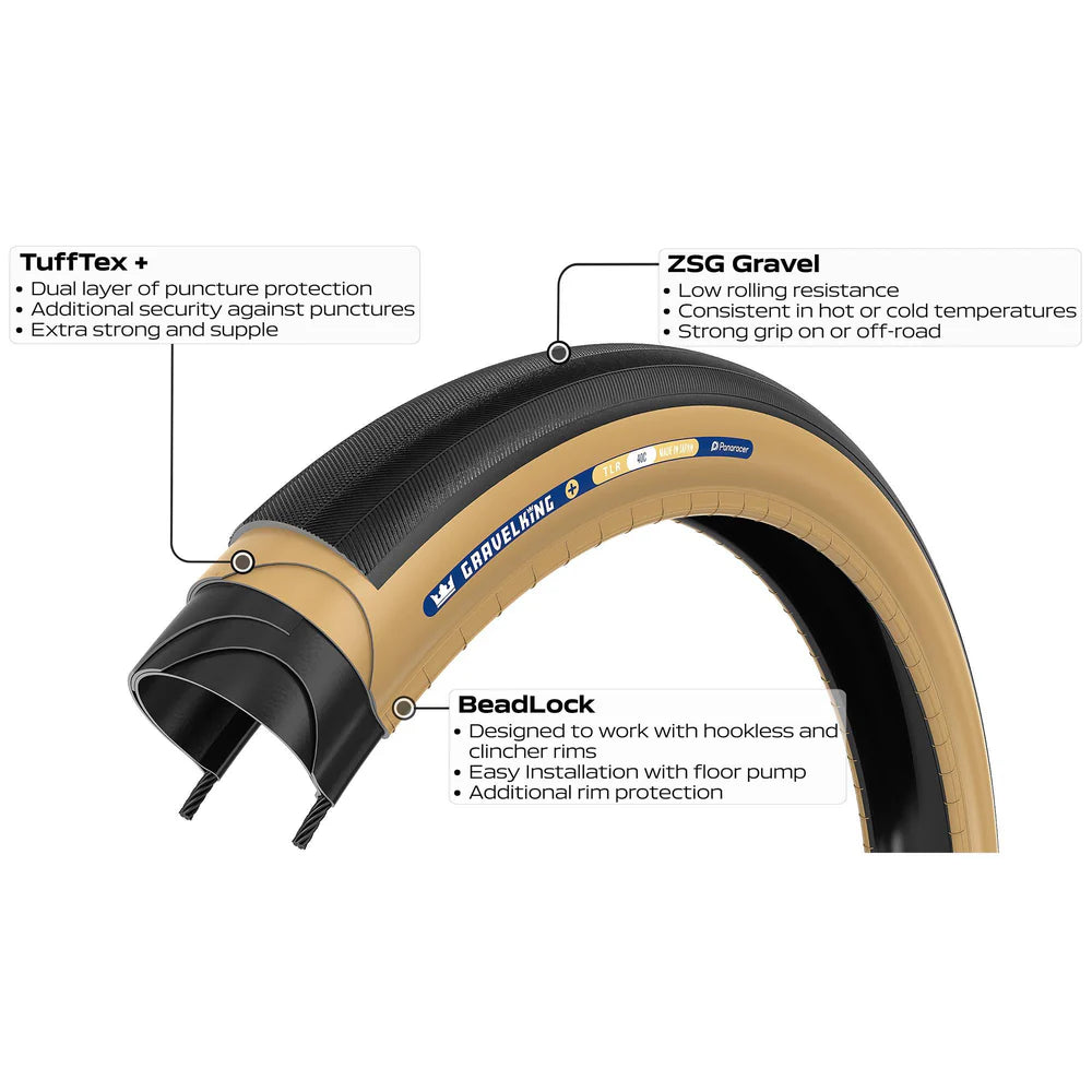 Pneu PANARACER GRAVELKING SLICK+ TLR 700c Tubeless Ready Beige
