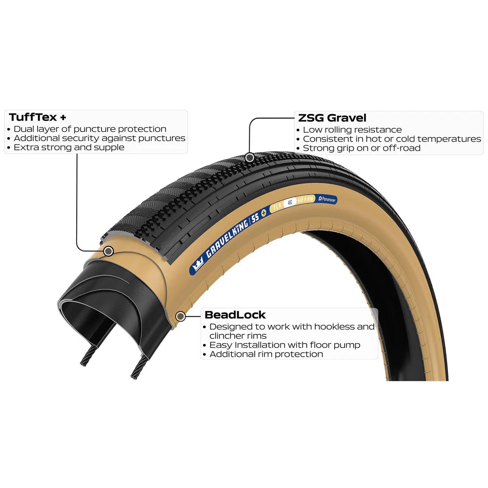 Pneu PANARACER GRAVELKING SEMISLICK+ TLC 700c Tubeless Ready Beige