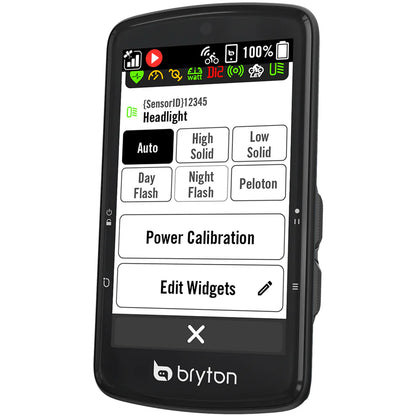 Compteur GPS BRYTON RIDER S810E — écran de connexion des capteurs