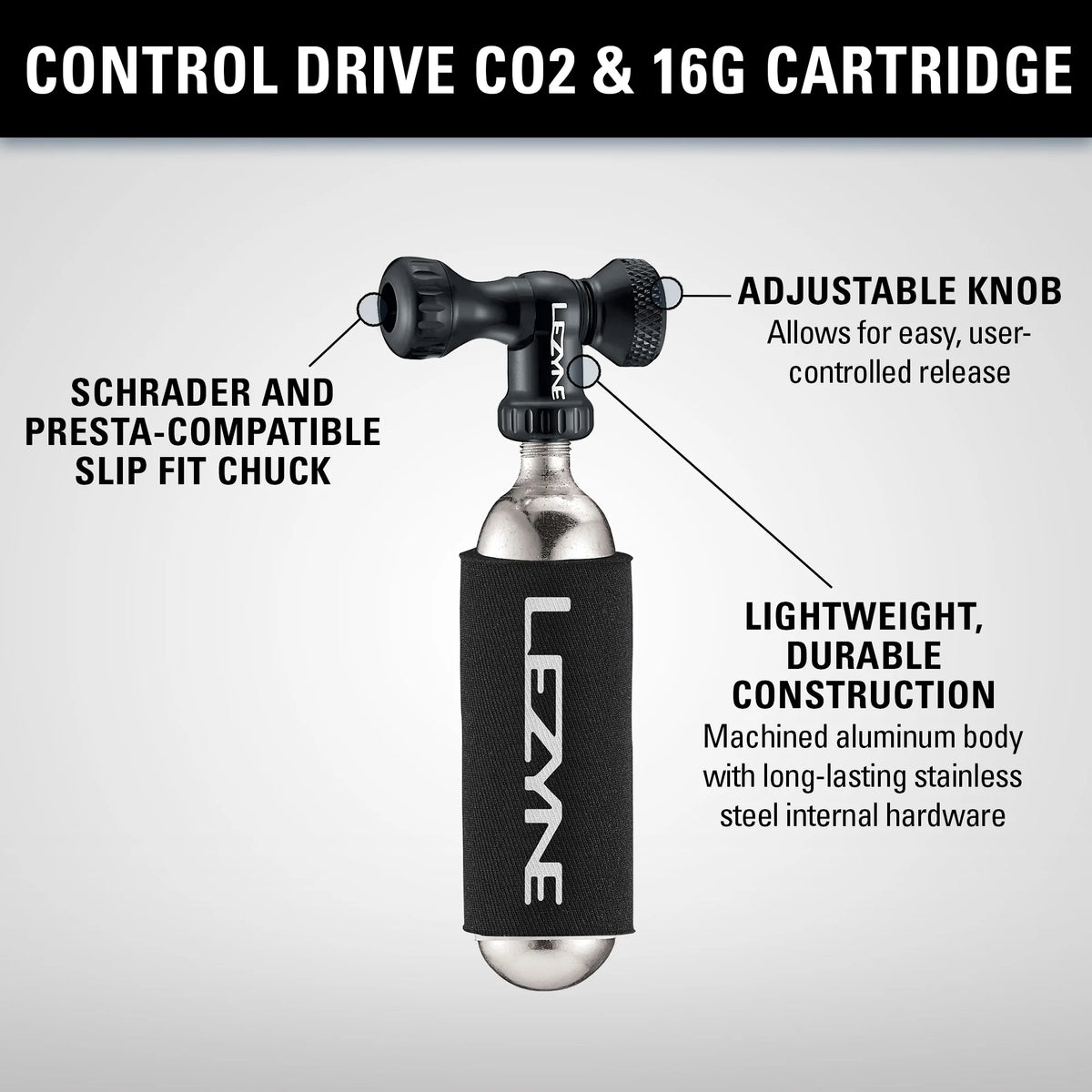 Percuteur CO2 LEZYNE CONTROL DRIVE + Cartouche CO2 Filetée Rouge