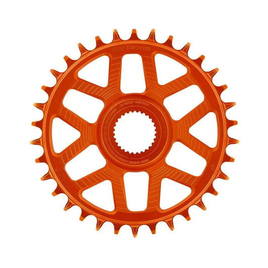 Plateau Mono E-THIRTEEN HELIX RACE E-SPEC 11/12V Direct Mount Bosch Gen4 Offset 13mm Orange — vue du plateau sur fond blanc