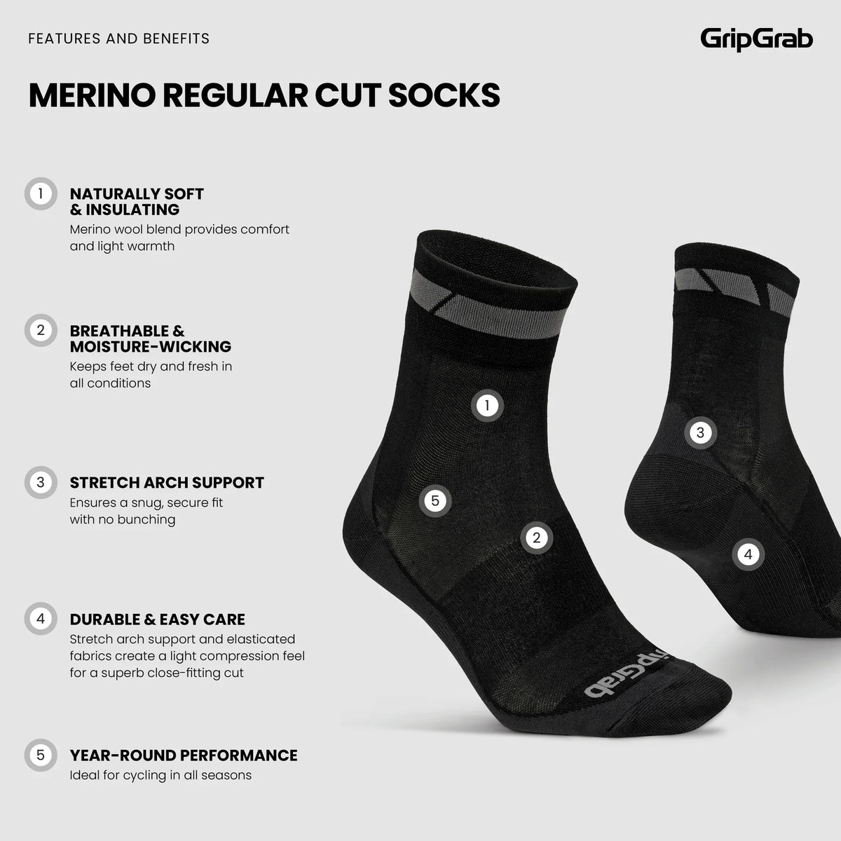 Chaussettes GRIPGRAB MERINO REGALAR Noir (x3)