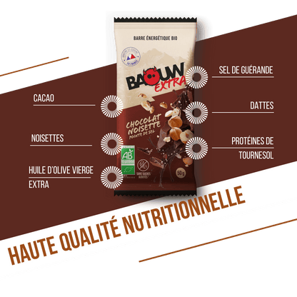 Barre Énergétique BAOUW BIO EXTRA Chocolat-Noisette (50g)