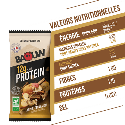 Barre Protéinée BAOUW BIO EXTRA Pomme/Cannelle (50g)