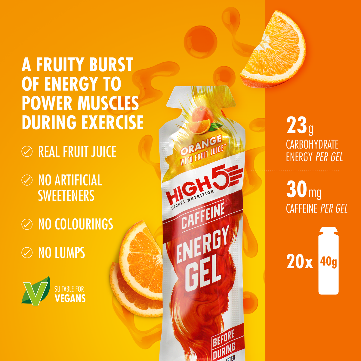 Gel Énergétique HIGH5 ENERGY GEL Caffeine (40g) Orange