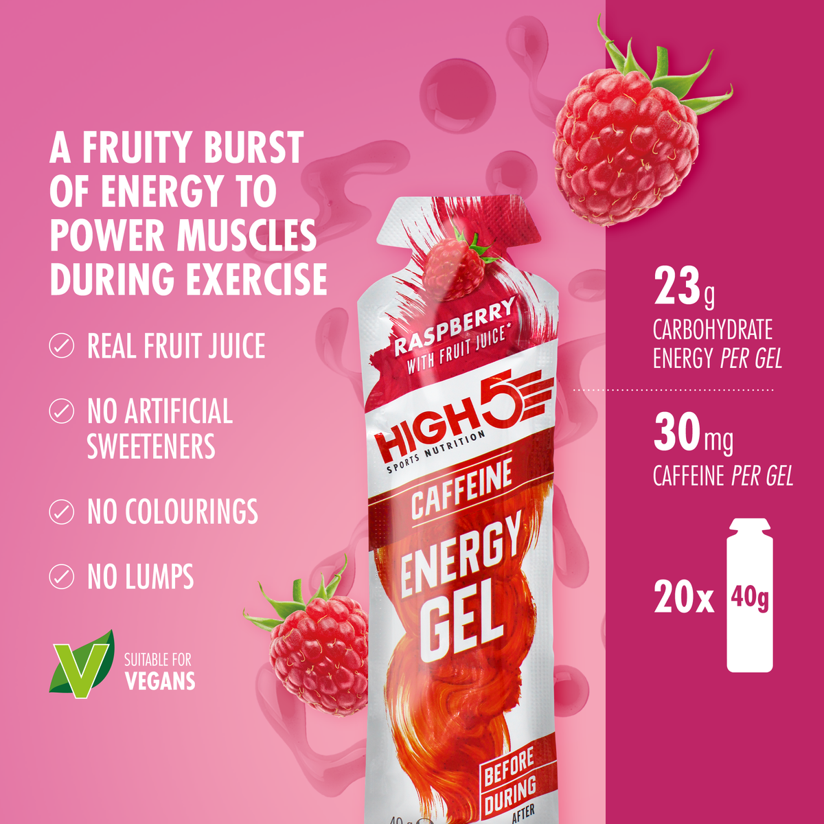 Gel Énergétique HIGH5 ENERGY GEL Caffeine (40g) Framboise