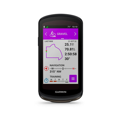 Compteur GPS GARMIN EDGE 1040 SOLAR — vue de face, parcours gravel