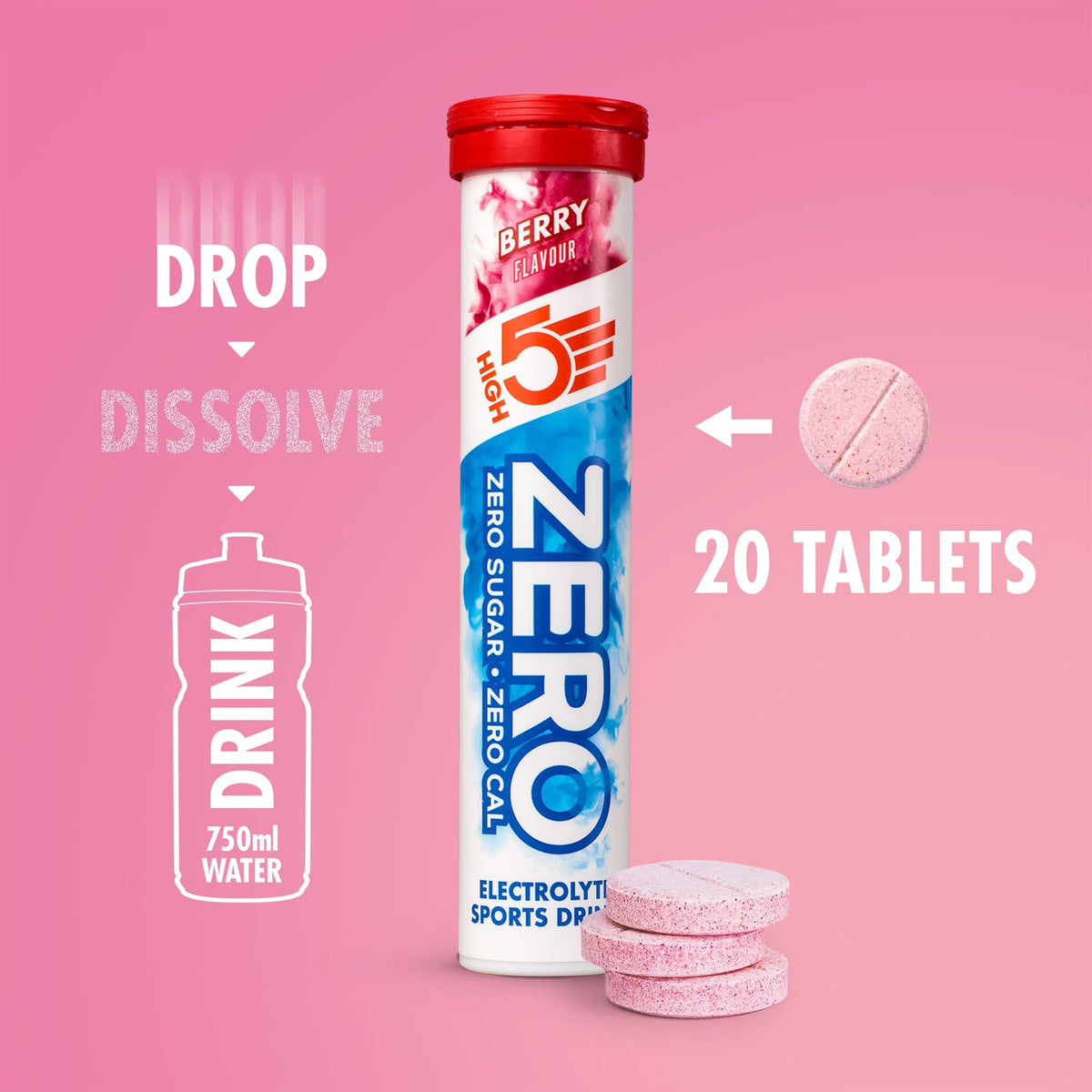 Pastilles d'Hydratation Electrolytes HIGH5 ZERO (x20) Fruits Rouge