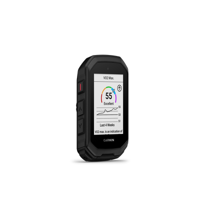 Compteur GPS GARMIN EDGE MTB — vue de trois quarts, données VO2 max
