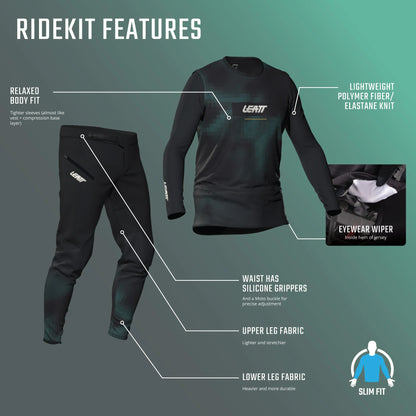 Kit Maillot + Pantalon LEATT MTB GRAVITY 1.0 Junior Noir/Vert