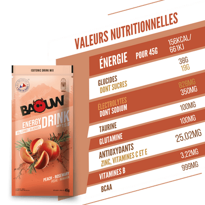 Boisson Énergétique BAOUW ISOTONIC (45g) Pêche/Romarin