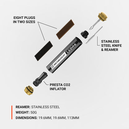 Kit de Réparation Tubeless LEZYNE PRO Loaded + Cartouche Co2 20g Noir