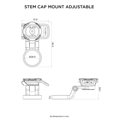Support de Fixation sur Potence QUADLOCK OUT CAP MOUNT ADJUSTABLE — dimensions du support