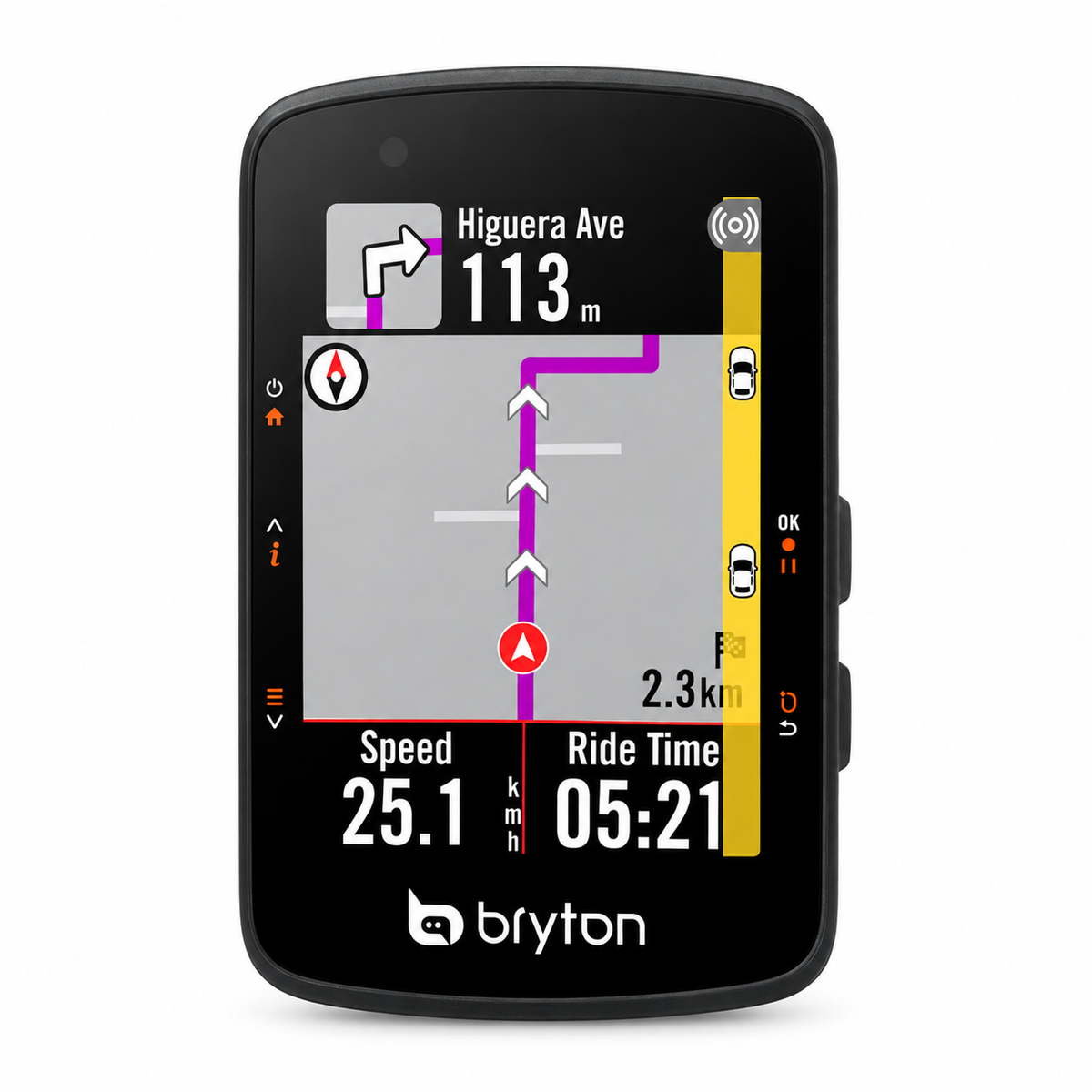 Compteur GPS BRYTON RIDER 550 E — vue de face sur fond blanc