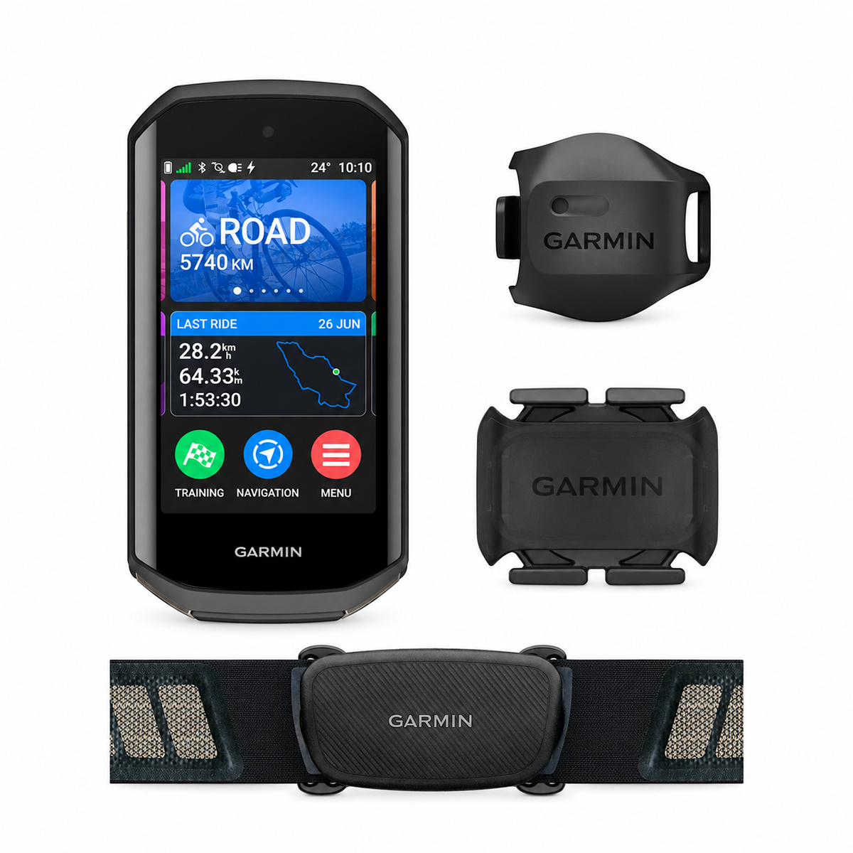 Compteur GPS GARMIN EDGE 1050 BUNDLE — présentation du pack et de ses accessoires, sur fond blanc