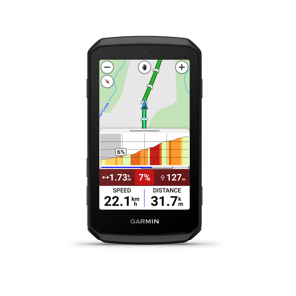 Compteur GPS GARMIN EDGE 1060 — vue de face, navigation ClimbPro et profil de montée