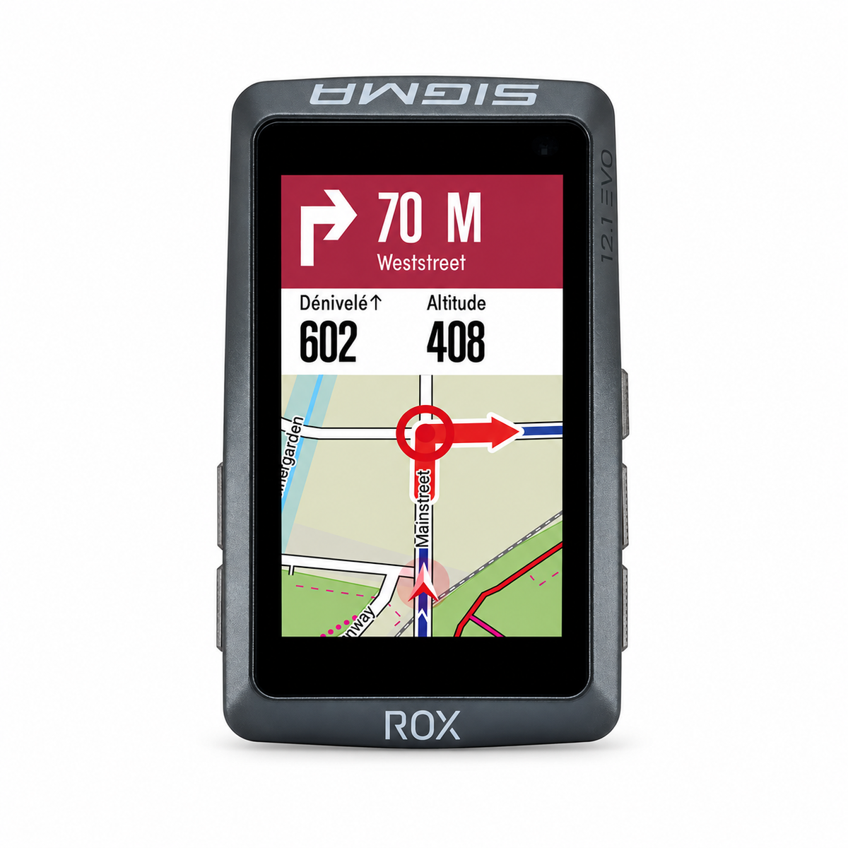 Compteur GPS SIGMA ROX 12.1 EVO Basic Noir — vue de face sur fond blanc