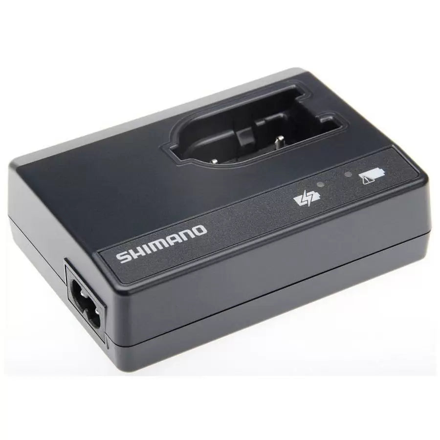Chargeur SHIMANO SM-BCR1 — vue latérale avec prise d’alimentation, cordon secteur non fourni
