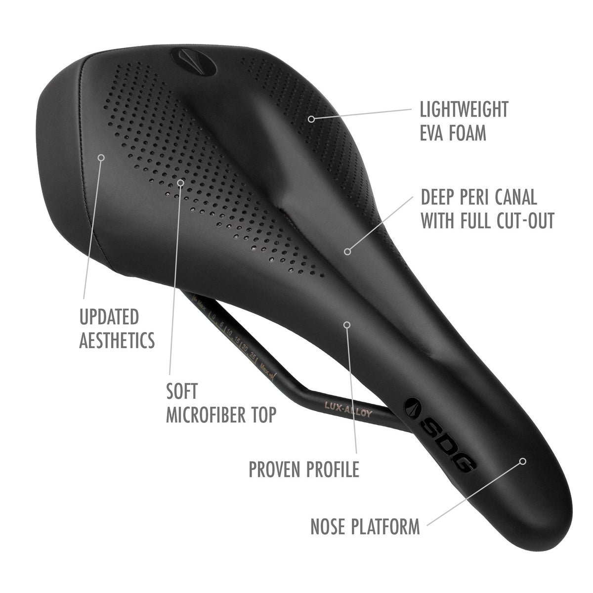 Selle SDG ALLURE V2 Femme Rails Lux-Alloy Noir/Rouge